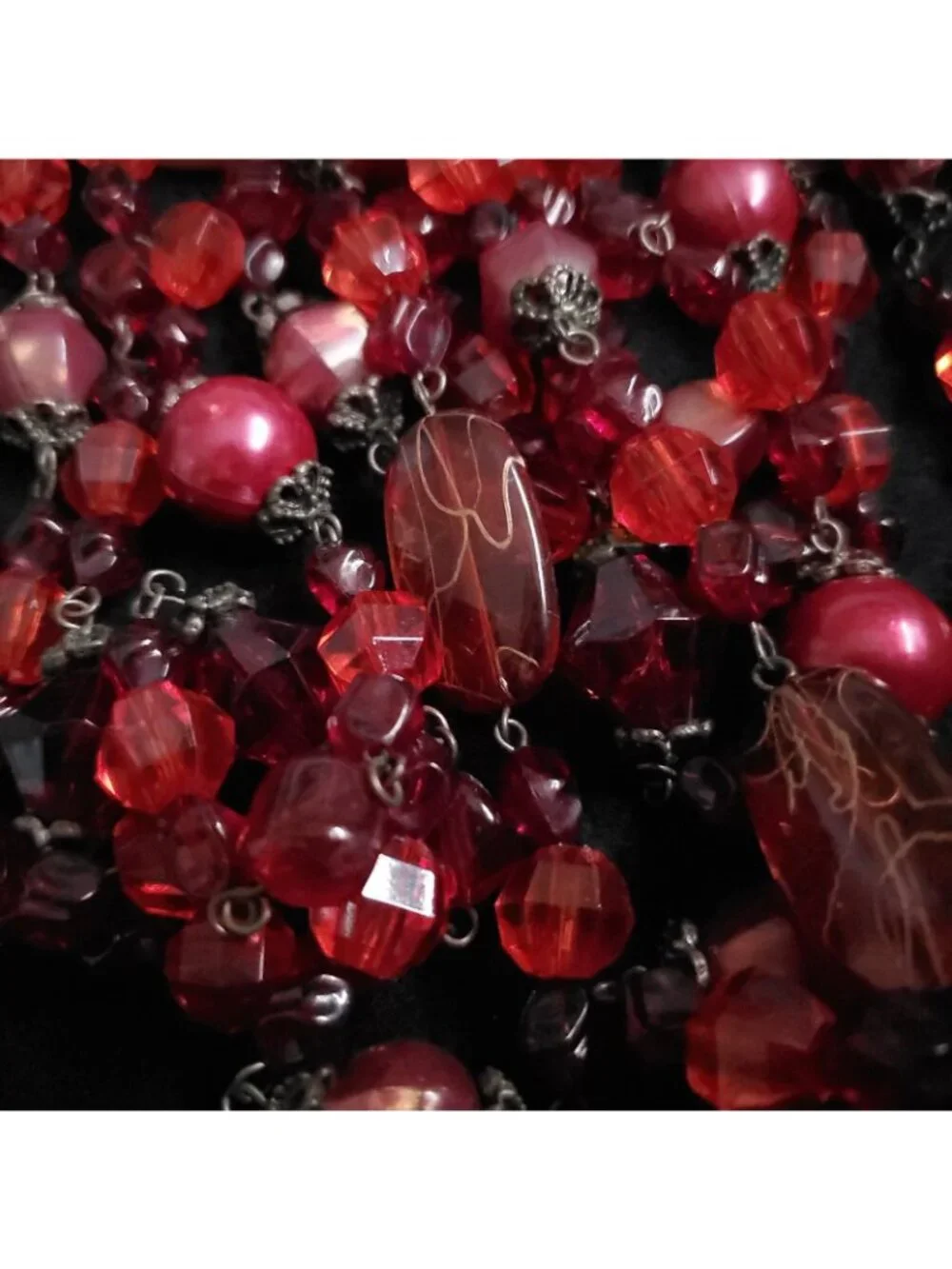 Vintage Beaded Necklace Red Lucite Layered Intertwined Opera Flapper 34